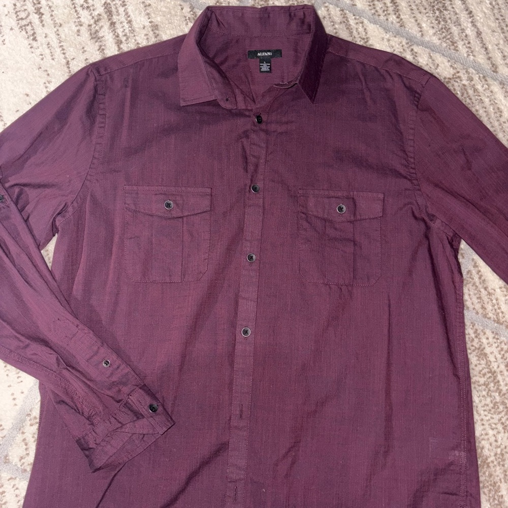 Burgundy Button-Up Shirt with Pockets